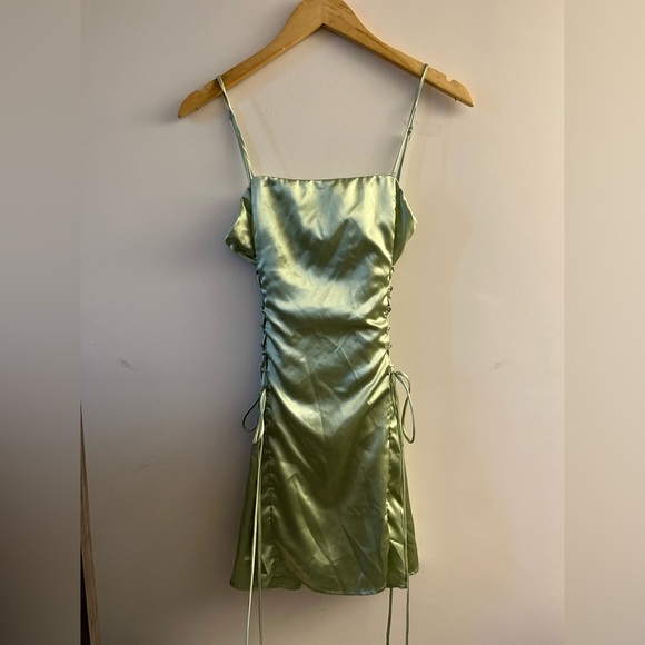 Lucy Sky Dress in Satin Sage - Picture 1 of 11